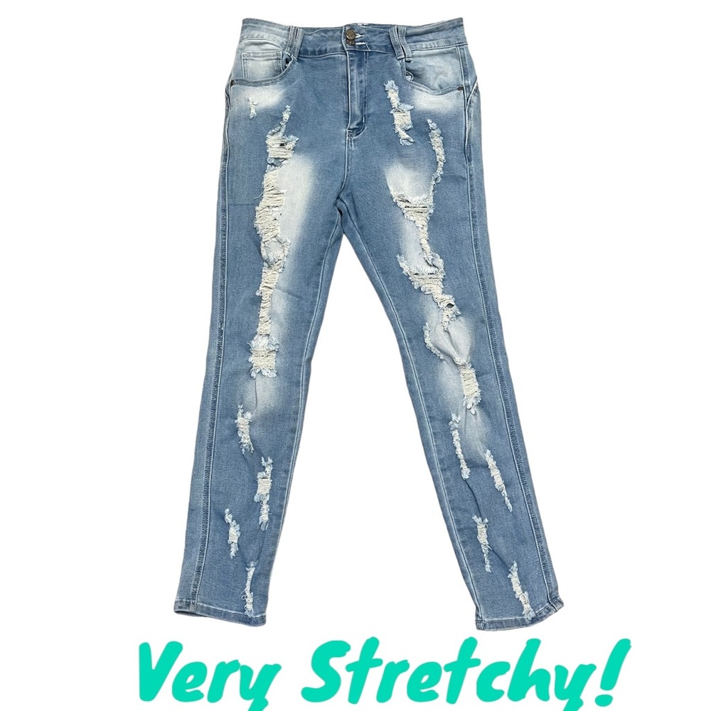 $128 Extra stretchy Jeans Distressed Style